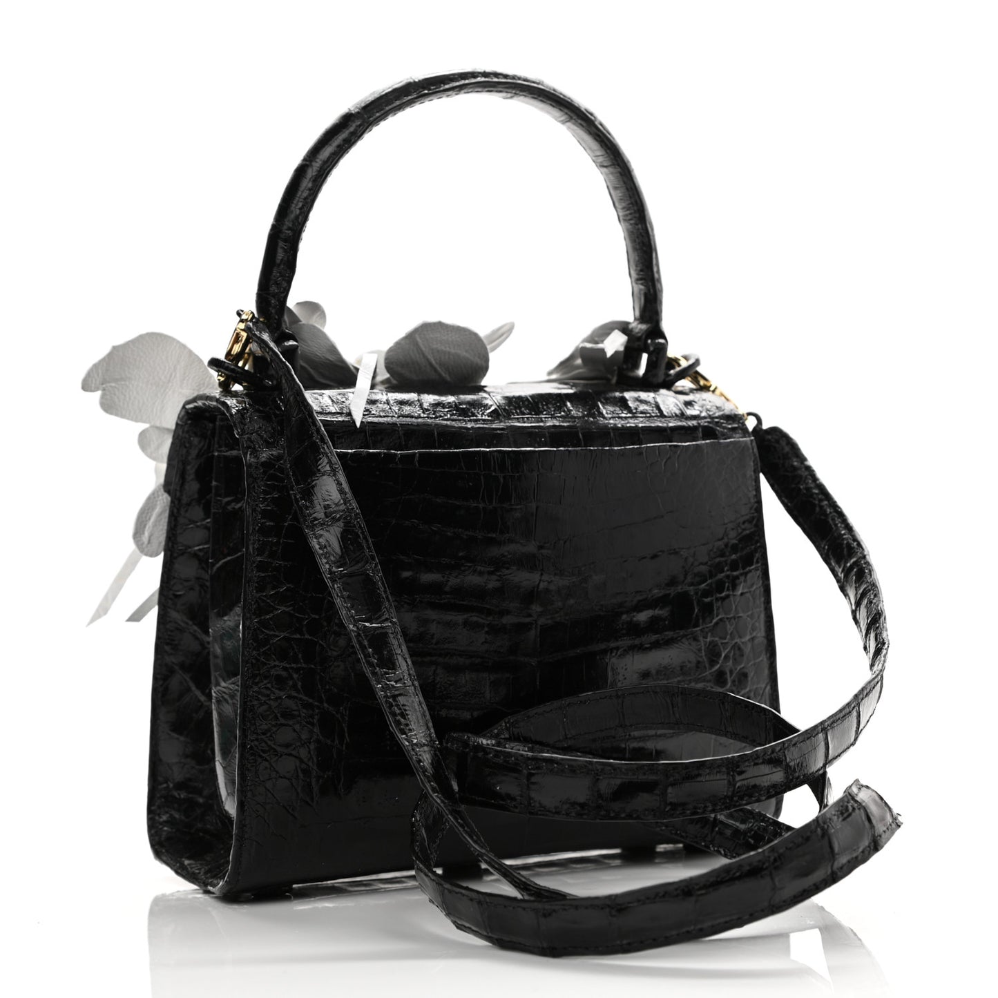 Crocodile Floral Lily Top Handle Bag