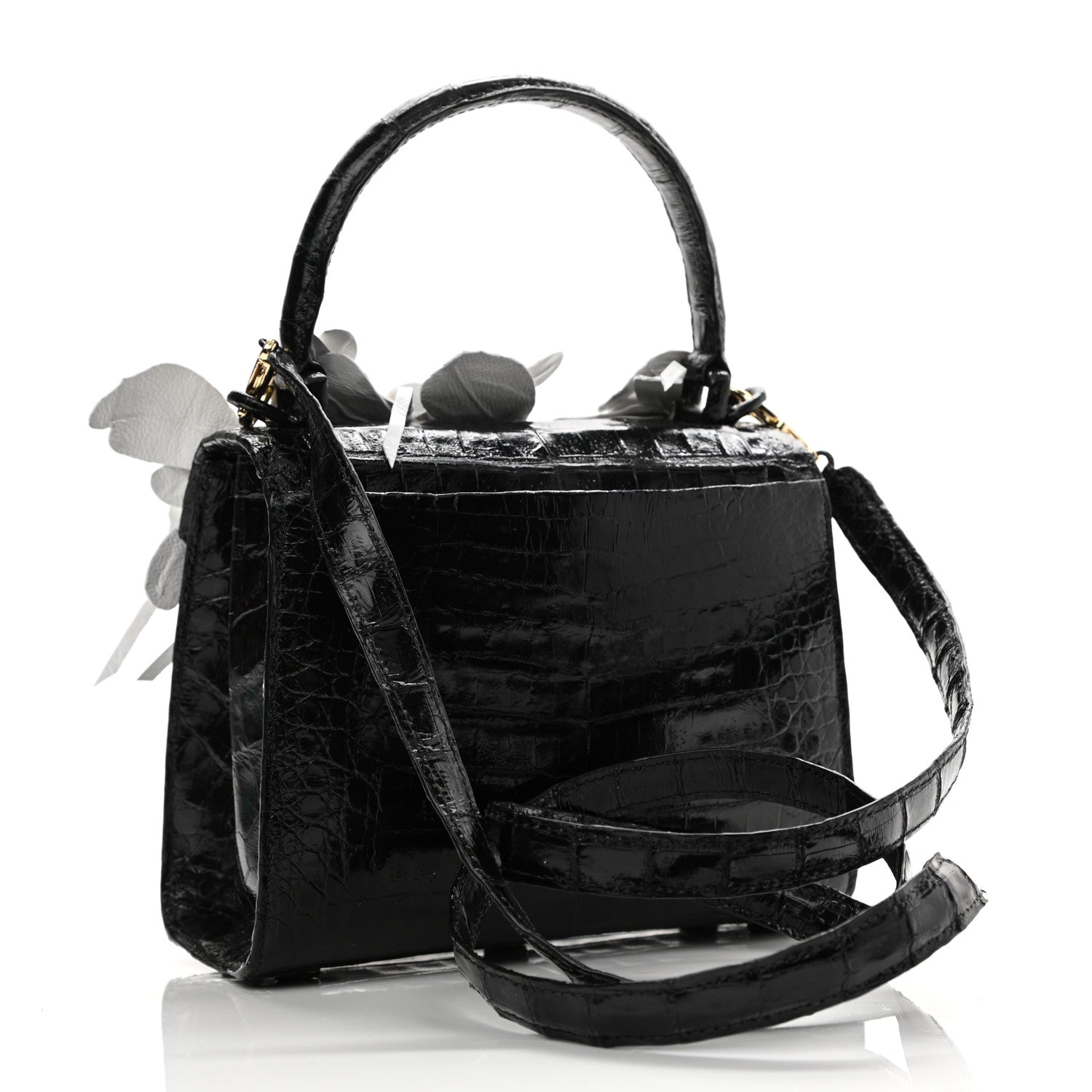 Nancy Gonzalez Crocodile Floral Lily Top Handle Bag 3 of 10