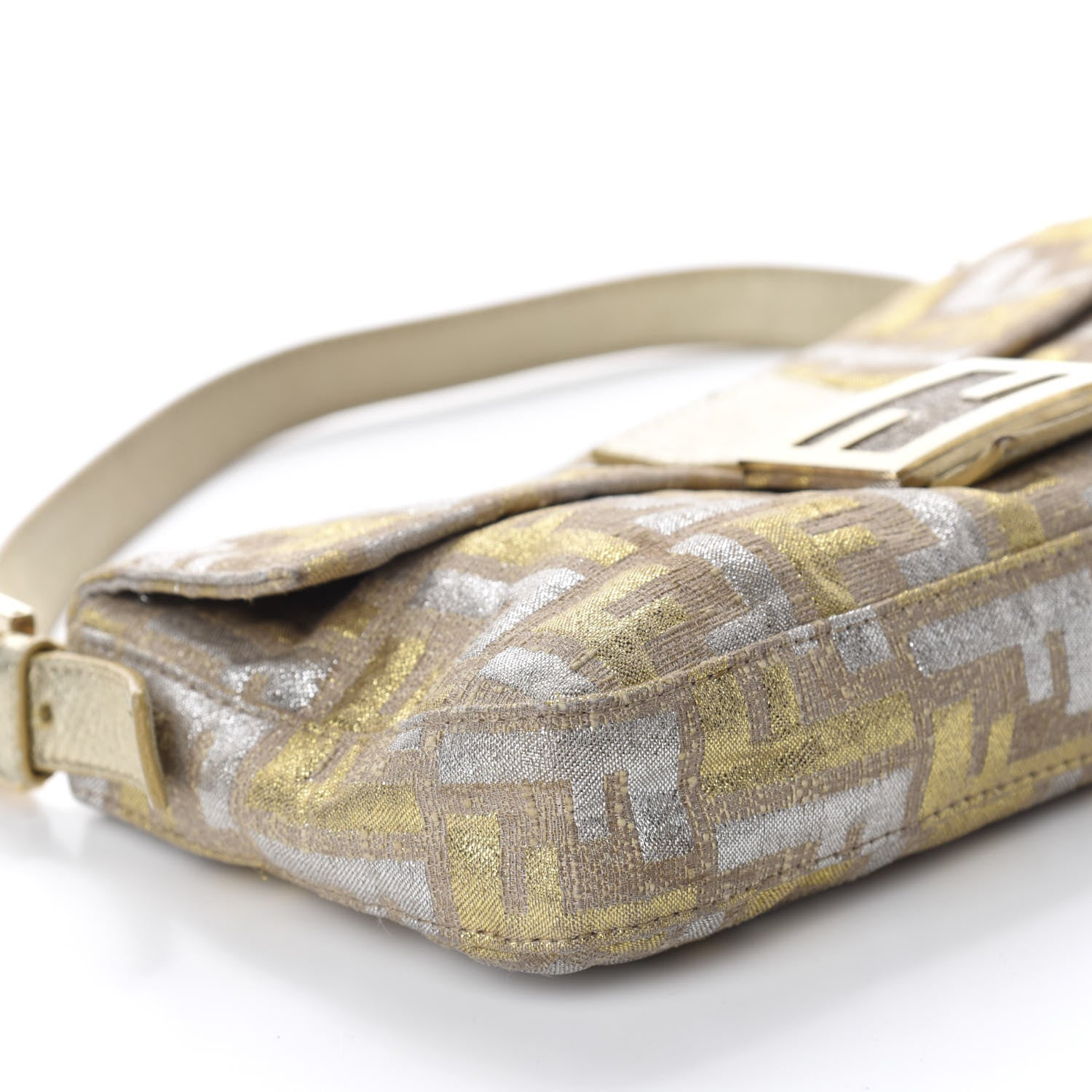 Fendi Metallic Lurex Zucca Baguette Gold Silver 6 of 11