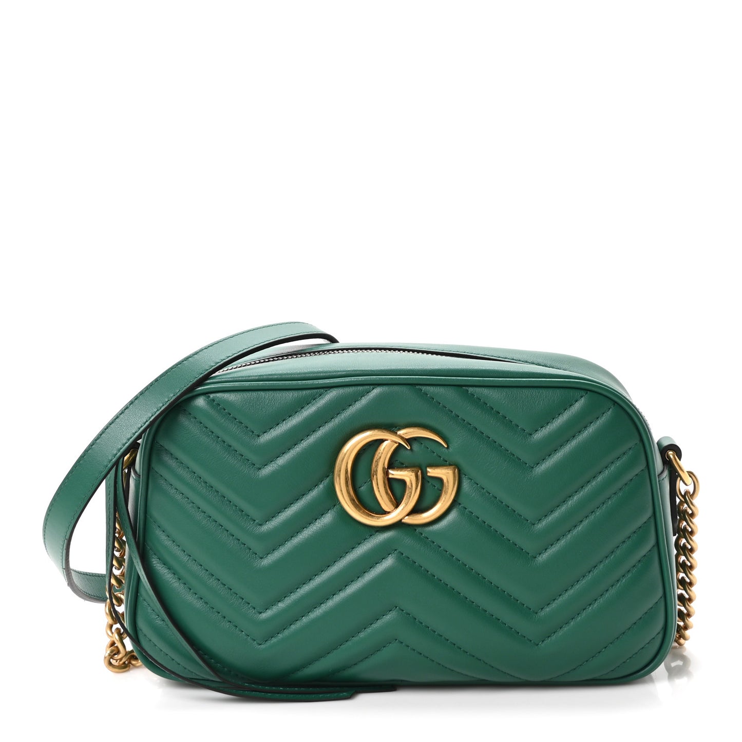 Calfskin Matelasse Small GG Marmont Chain Shoulder Bag Emerald Green