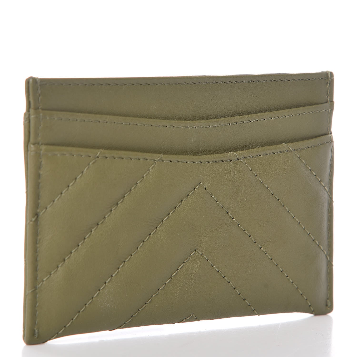 Chanel Calfskin Chevron Quilted Card Holder Khaki 3 of 9