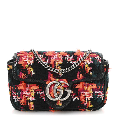 Gucci Tweed Calfskin Check Poule Super Mini GG Marmont Shoulder Bag Pink Petroleum Multicolor Black 1 of 10