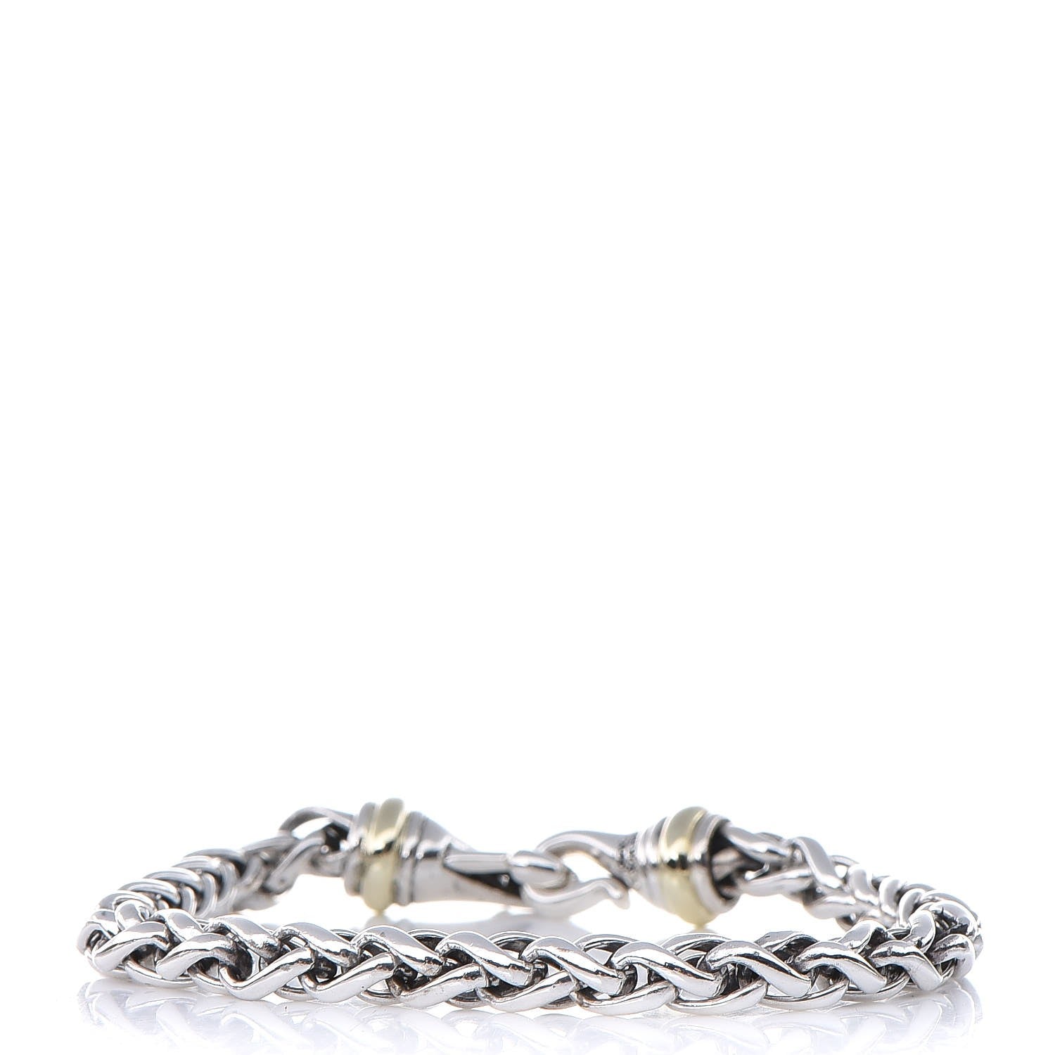 David Yurman Sterling Silver 14K Yellow Gold 6mm Wheat Chain Bracelet 3 of 4