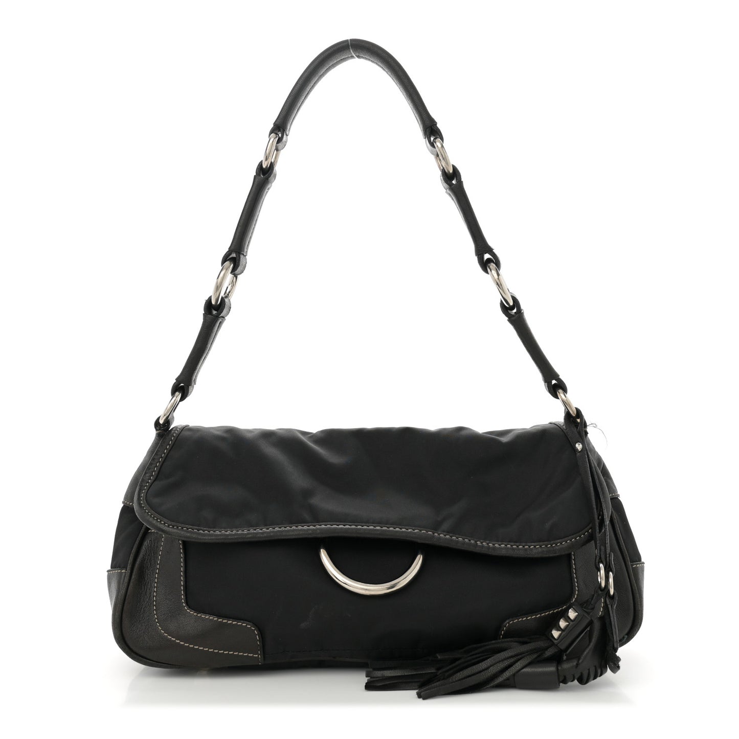Tessuto Nylon Tassel Shoulder Bag Black