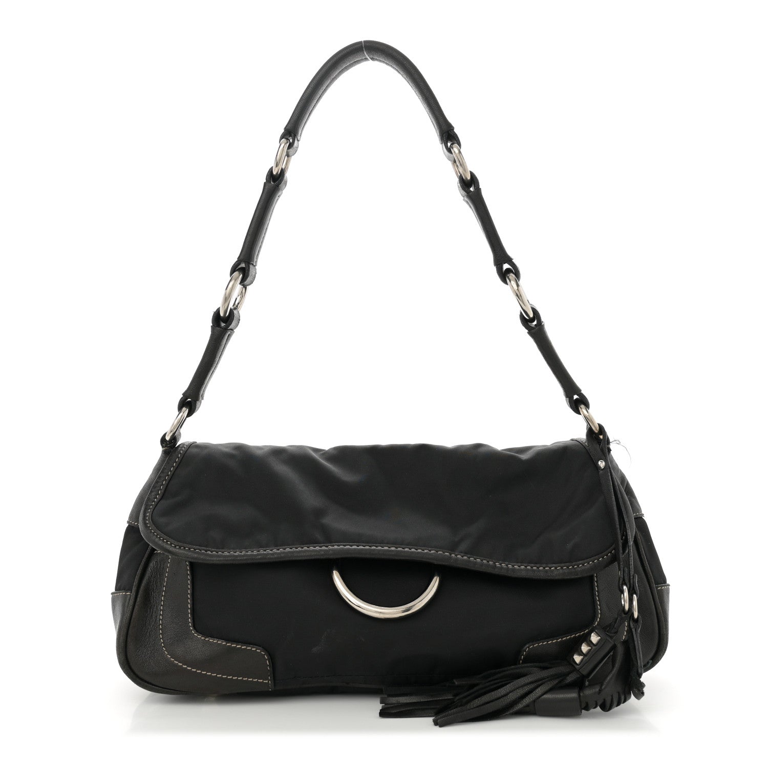 Prada Tessuto Nylon Tassel Shoulder Bag Black 1 of 16