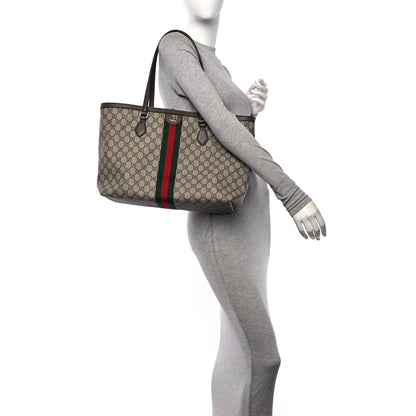 Gucci GG Supreme Monogram Textured Calfskin Web Medium Ophidia Shopping Tote Beige Ebony New Acero 2 of 10
