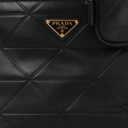 Prada Vitello Triangle Stitched Shopping Tote Black 7 of 10