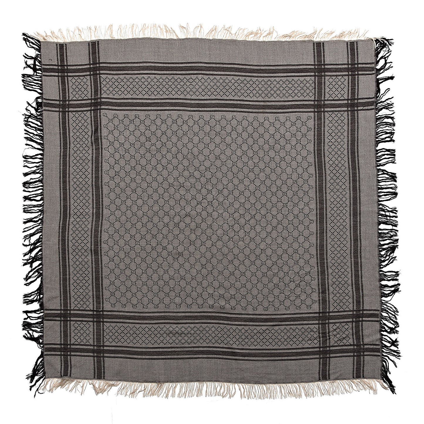 Wool Silk GG Monogram Diamante Plaid Surviee Shawl Beige Dark Brown