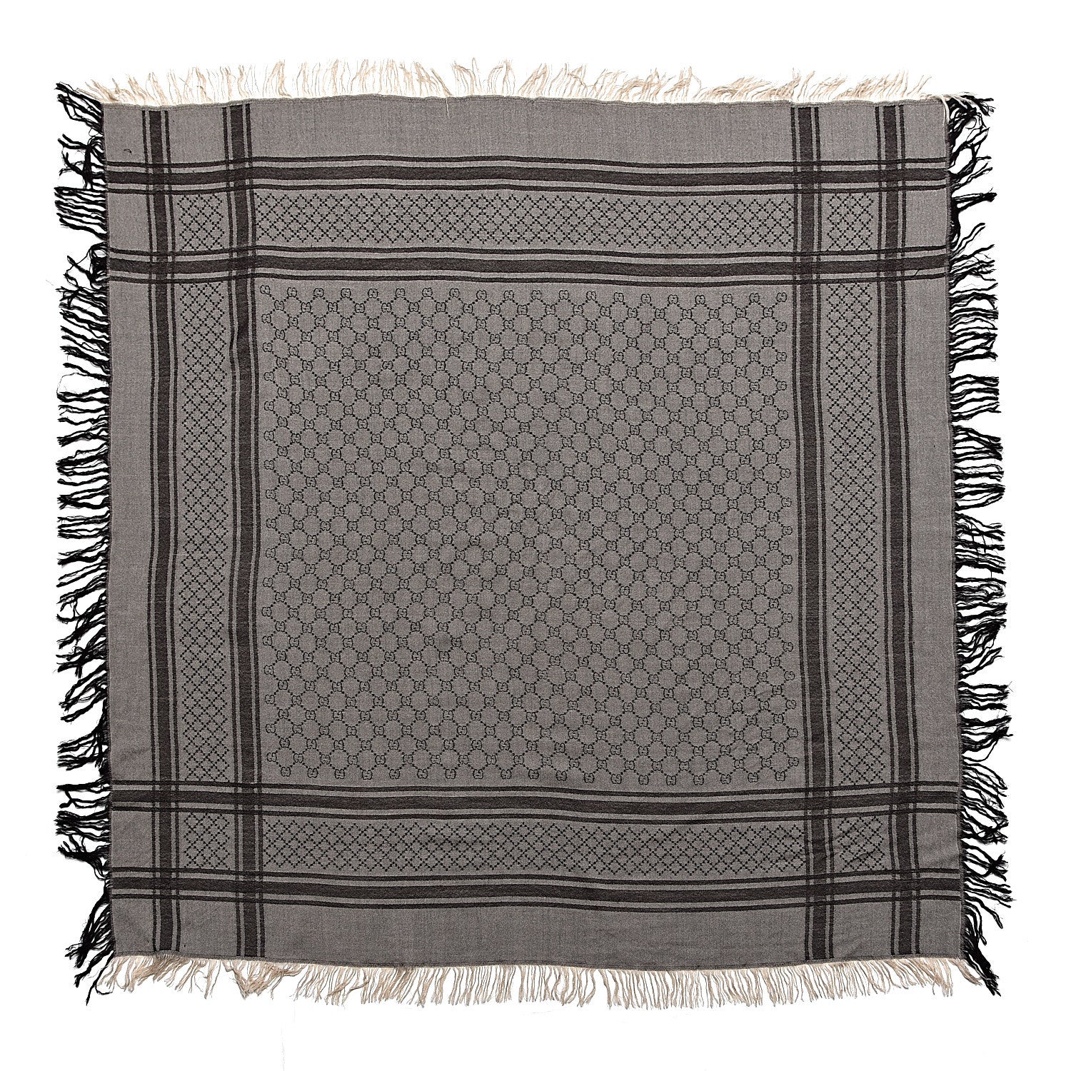 Gucci Wool Silk GG Monogram Diamante Plaid Surviee Shawl Beige Dark Brown 1 of 4