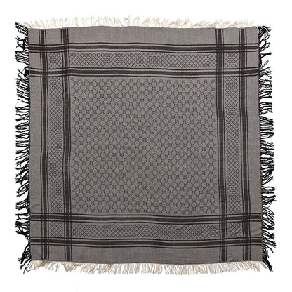 Gucci Wool Silk GG Monogram Diamante Plaid Surviee Shawl Beige Dark Brown 1 of 4