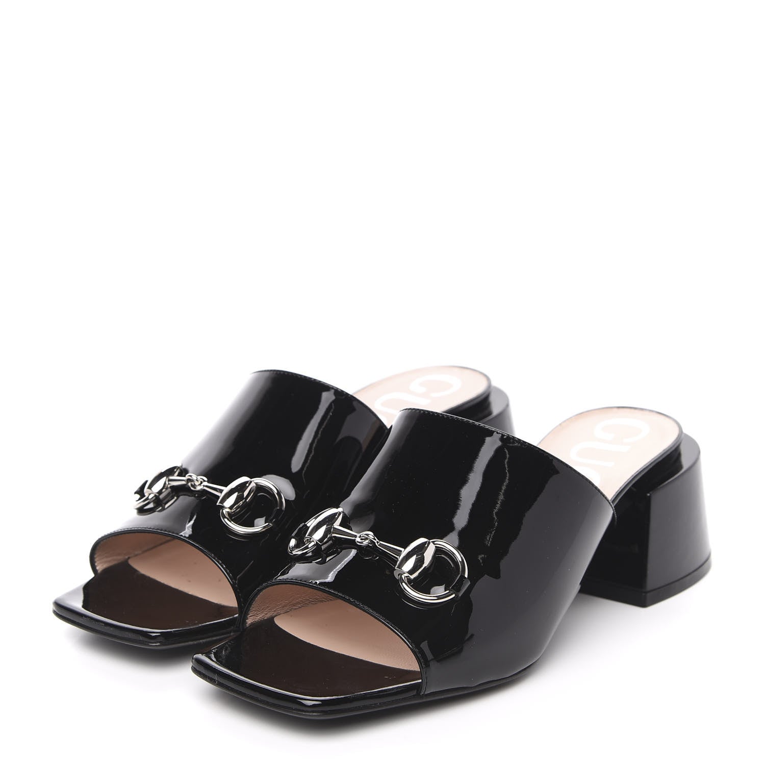 Gucci Patent Lexi Horsebit Mid-Heel Slide Sandals 37 Black 3 of 10