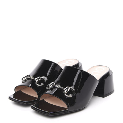 Gucci Patent Lexi Horsebit Mid-Heel Slide Sandals 37 Black 3 of 10