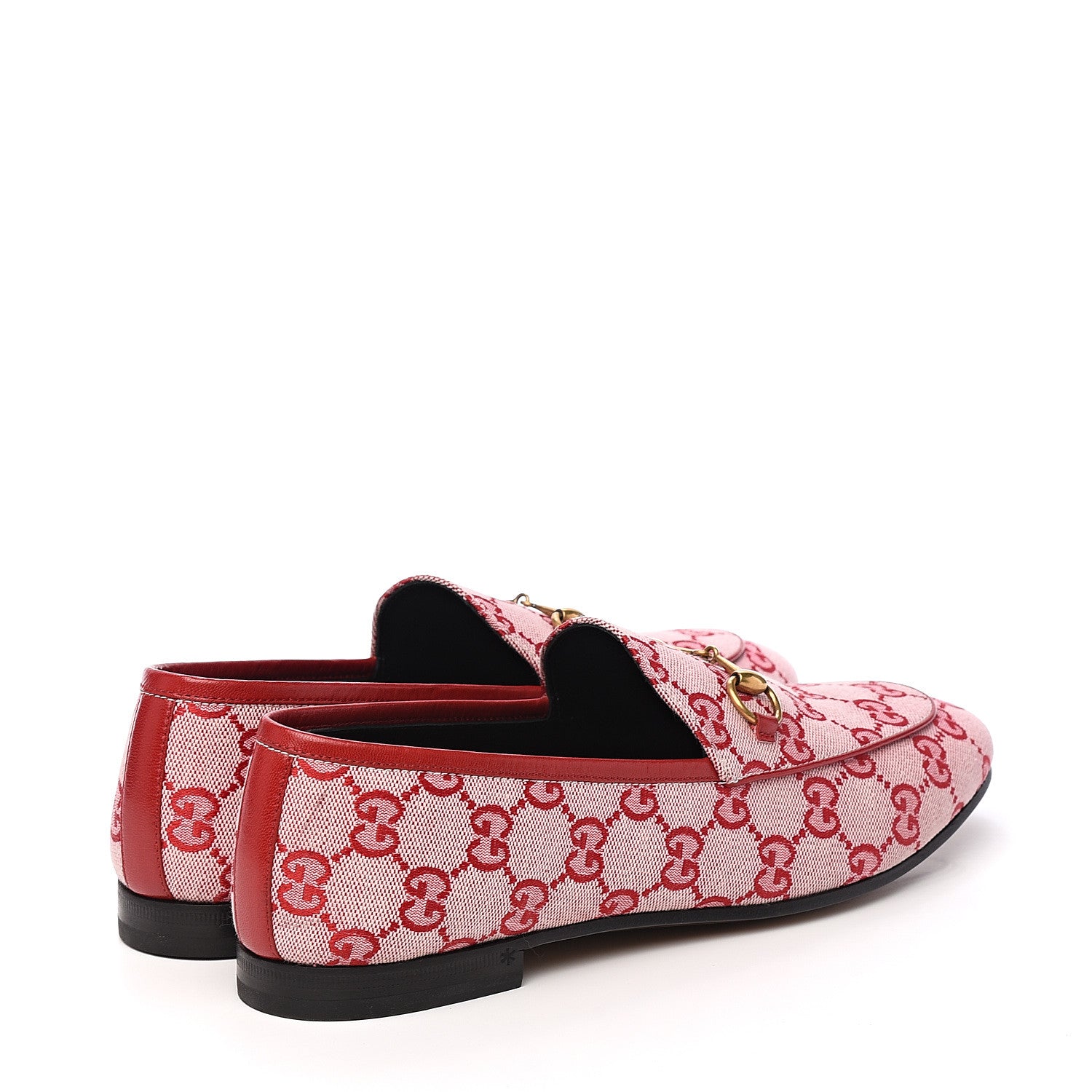 Gucci Canvas GG Monogram Horsebit Womens Jordaan Loafers 39.5 Gardenia Hibiscus Red 4 of 11