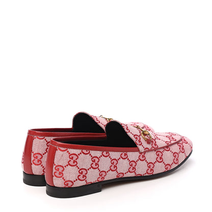 Gucci Canvas GG Monogram Horsebit Womens Jordaan Loafers 39.5 Gardenia Hibiscus Red 4 of 11