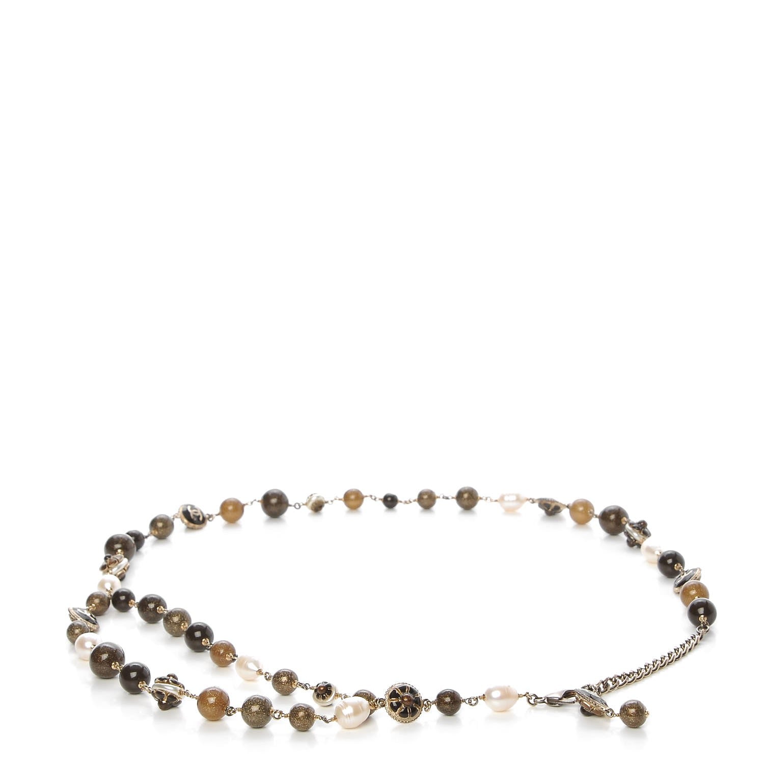 Chanel Beaded Pearl CC Double Strand Belt Brown Gold 1 of 3