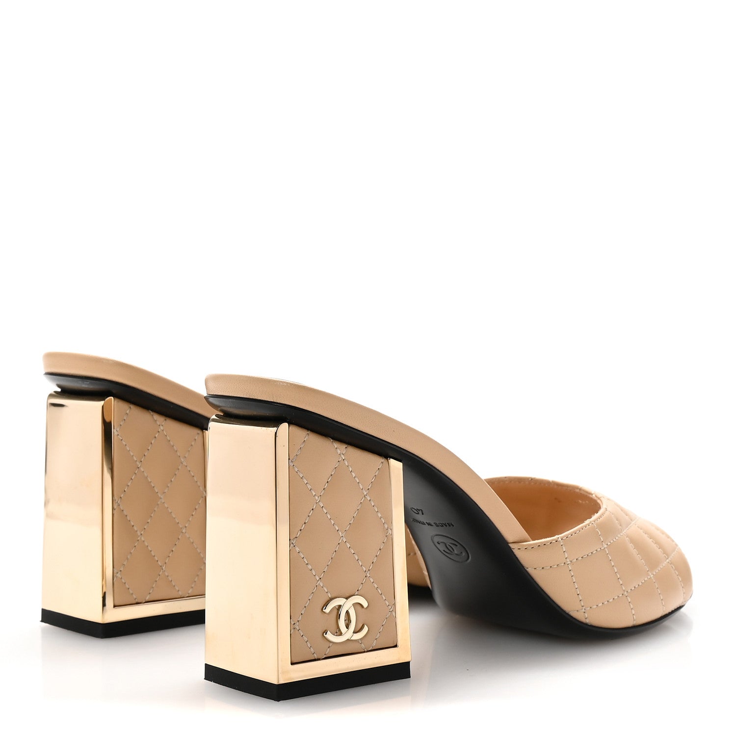Chanel Lambskin Quilted CC Mules 40 Beige 5 of 9