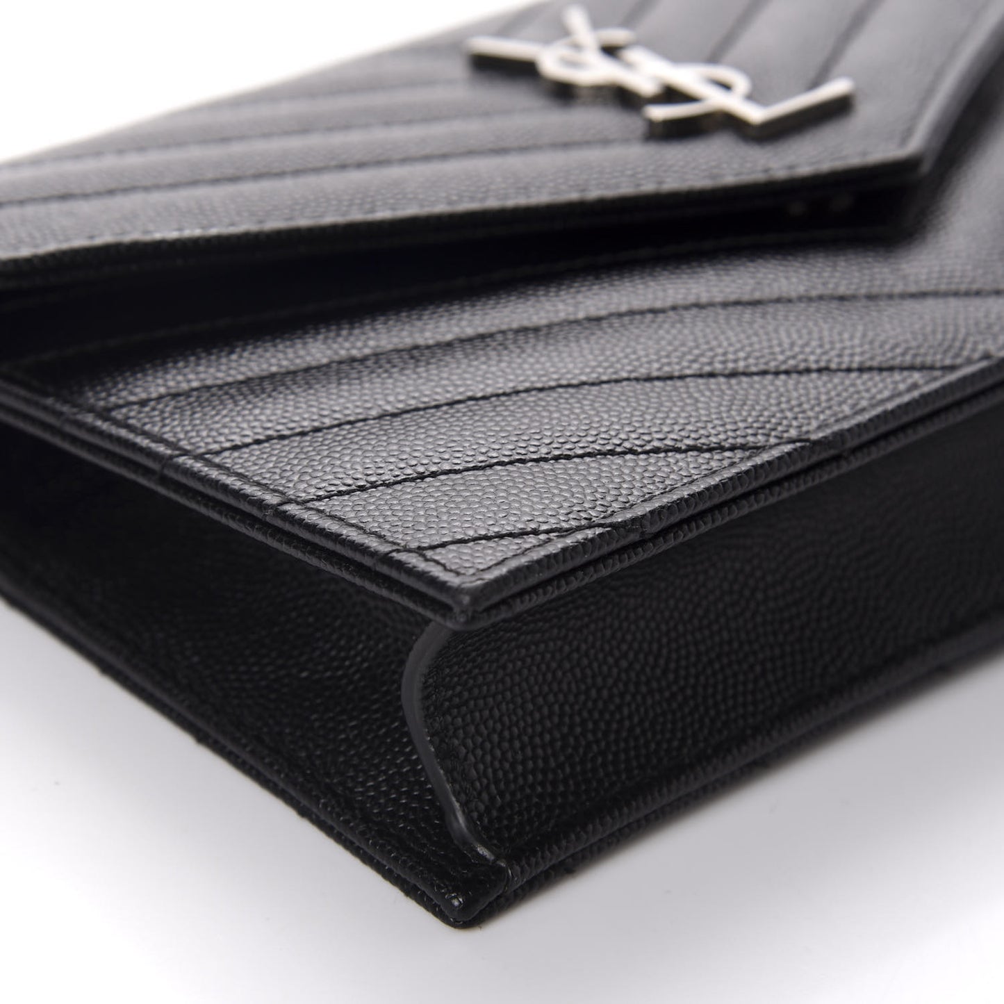 Grain De Poudre Matelasse Chevron Monogram Envelope Chain Wallet Black