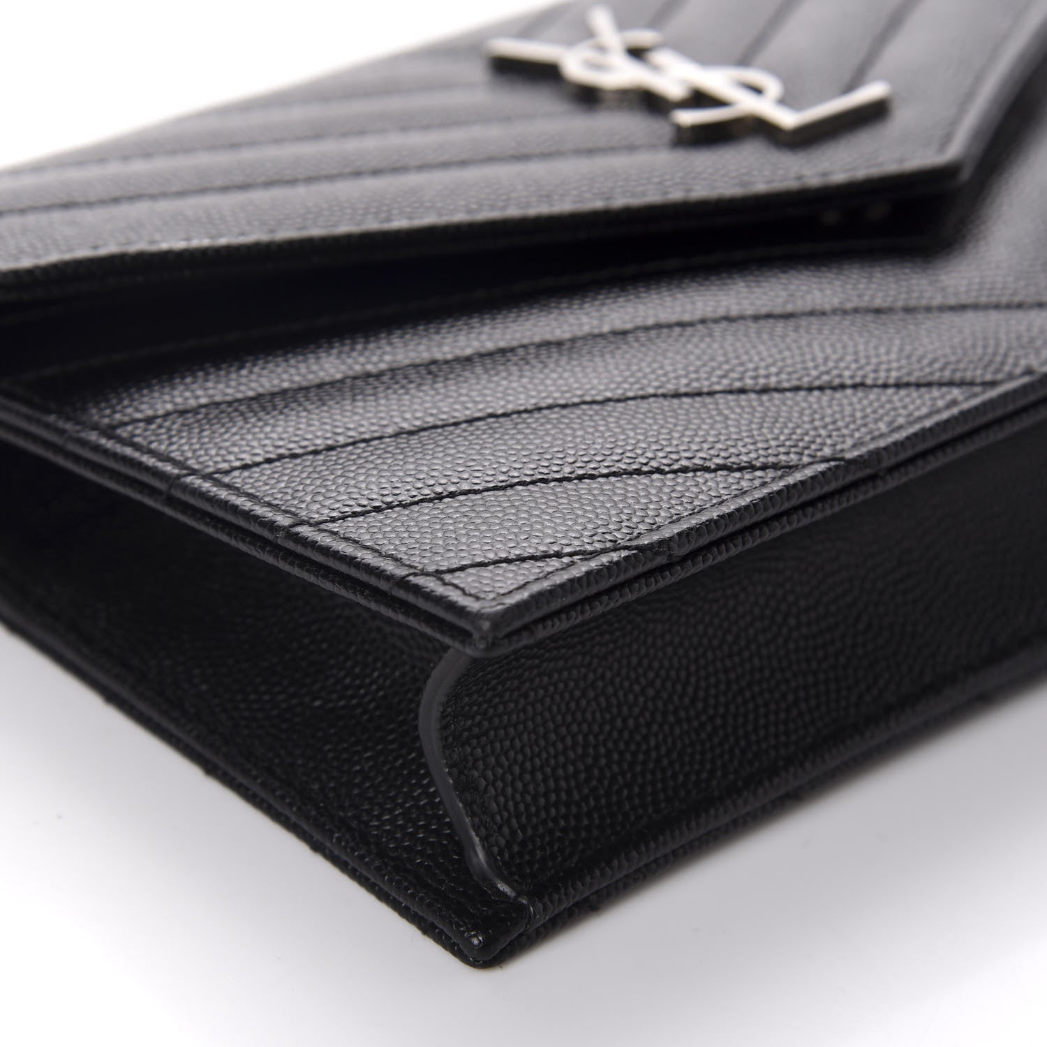 Saint Laurent Grain De Poudre Matelasse Chevron Monogram Envelope Chain Wallet Black 6 of 11