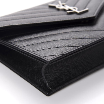 Saint Laurent Grain De Poudre Matelasse Chevron Monogram Envelope Chain Wallet Black 6 of 11