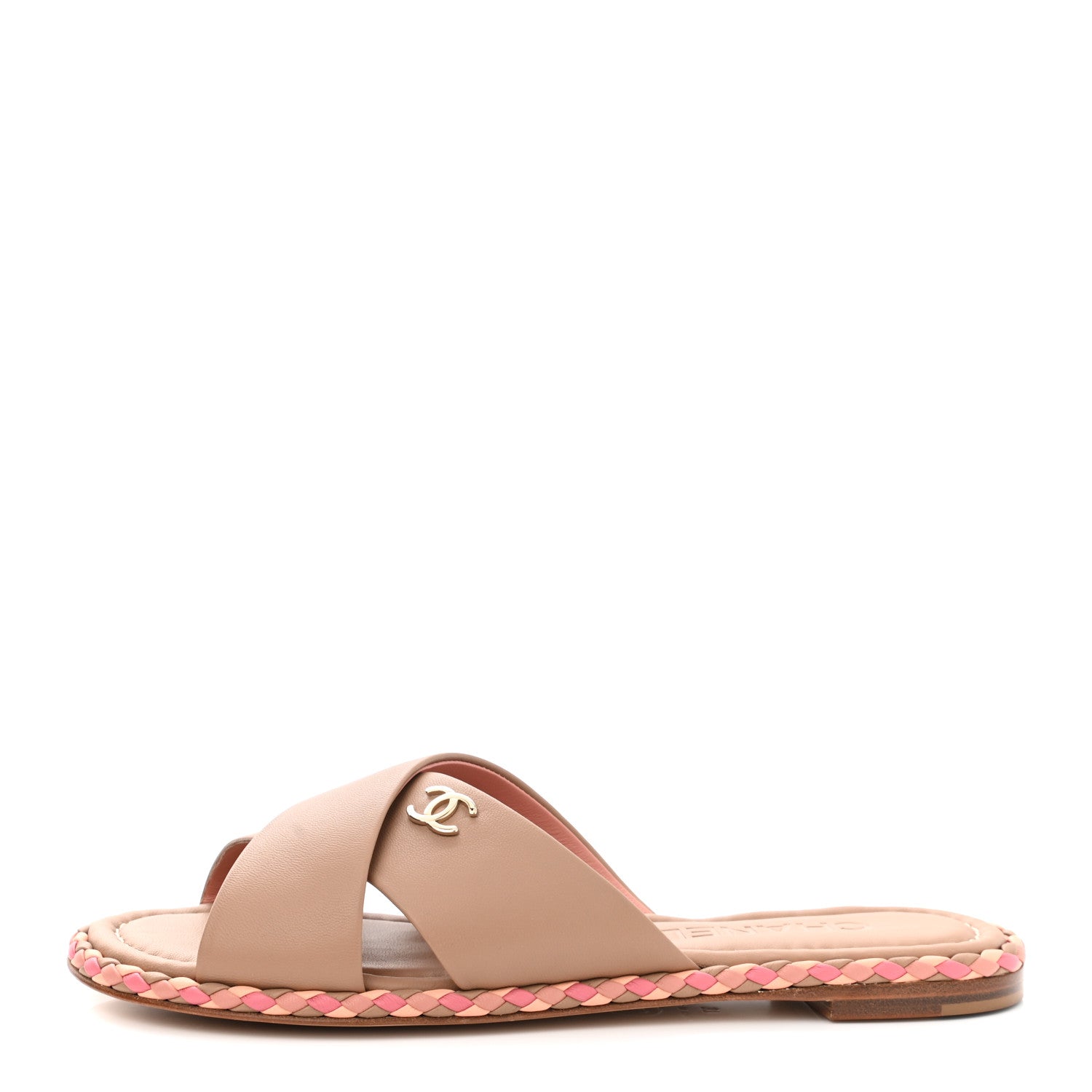 Chanel Lambskin Braided Mule Sandals 37 Light Brown 1 of 9