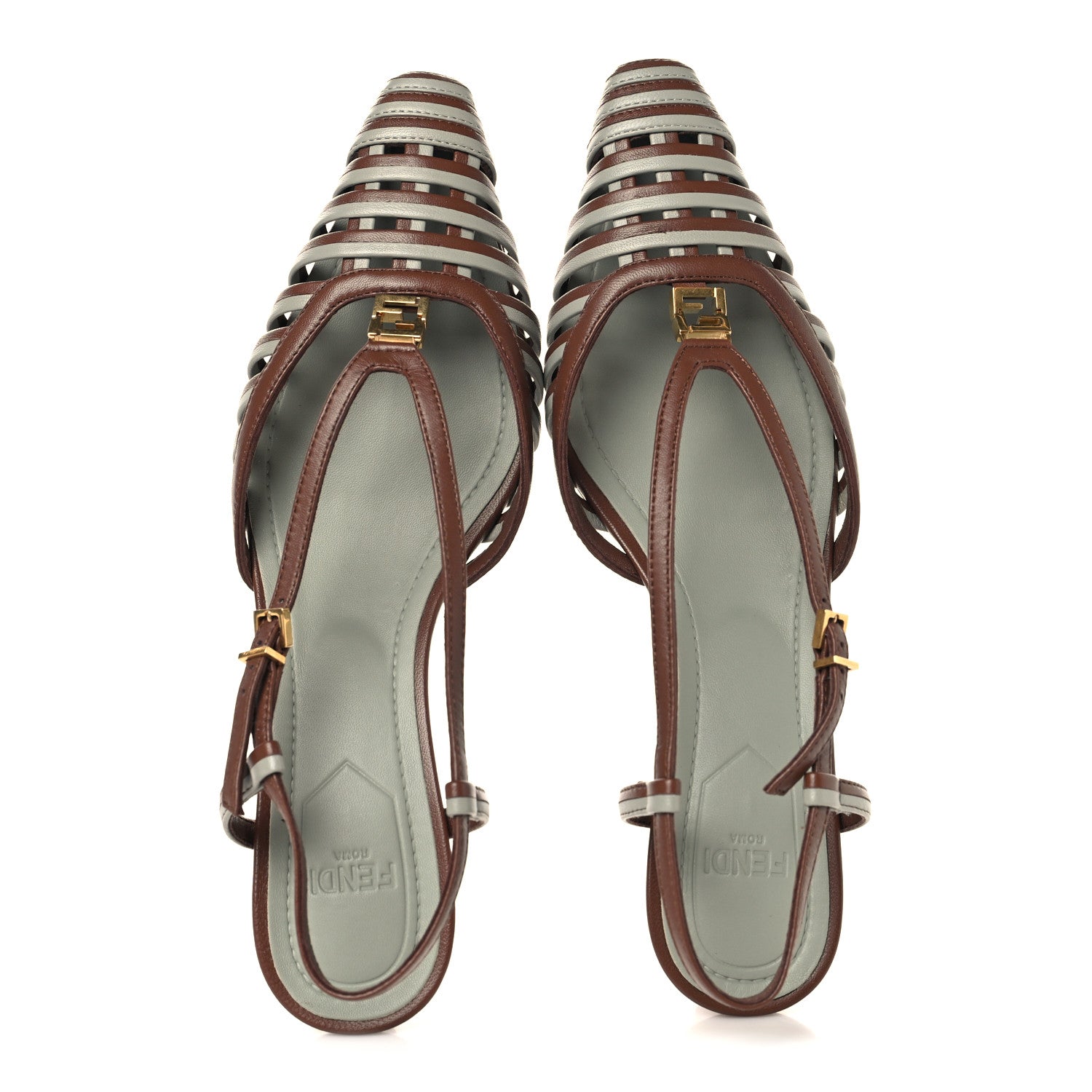 Fendi Lambskin FFold Slingback Sandals 37 Gianduia Matcha Latte 2 of 9