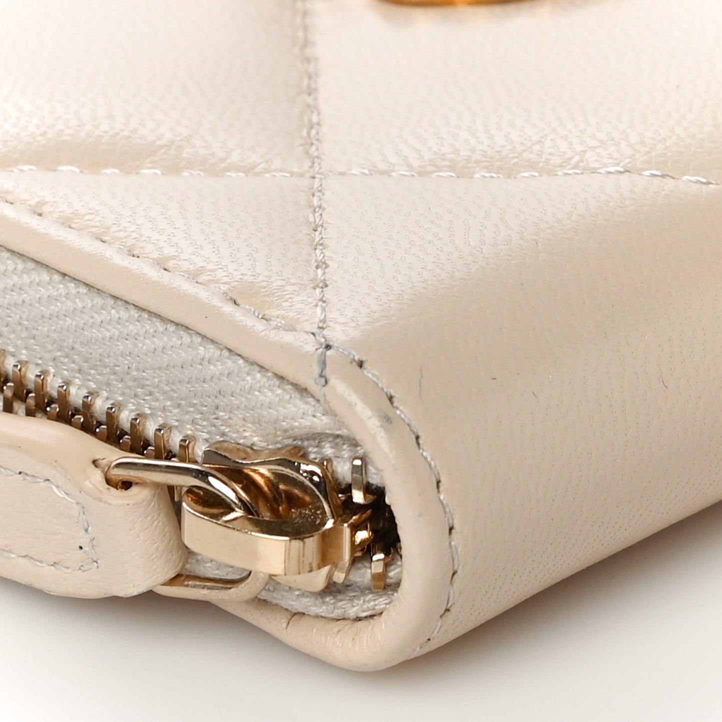 Lambskin Quilted 19 Zip Around Coin Purse Wallet Beige