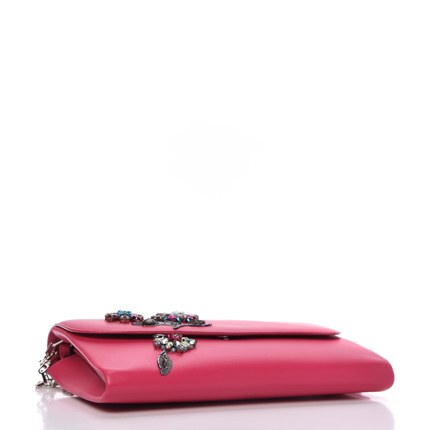 Lambskin Floral Embellished Clutch Pink