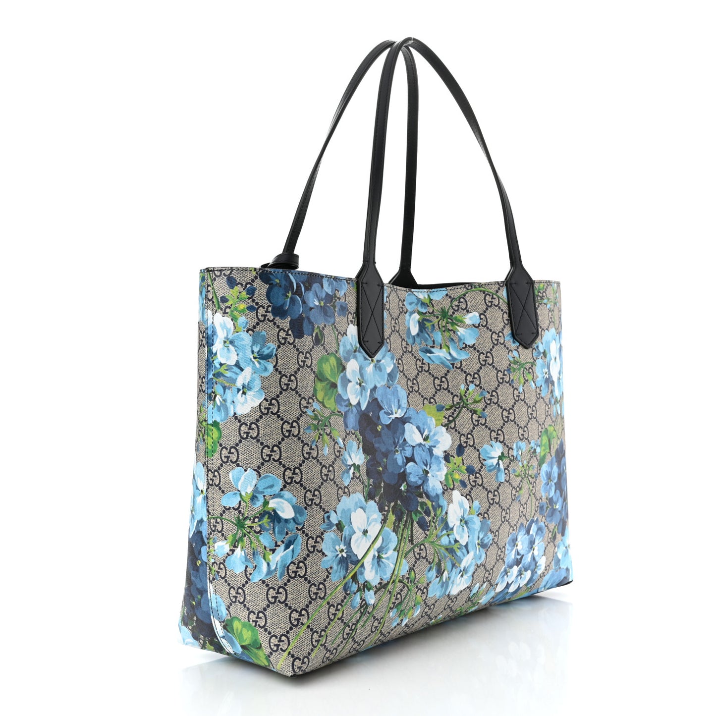 GG Supreme Monogram Blooms Medium Reversible Tote Beige Blue Navy