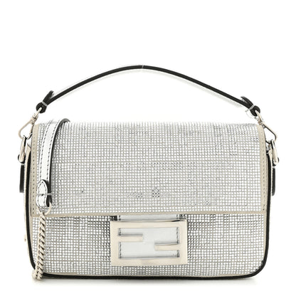 Fendi Crystal Vitello Laminato FF Mini Baguette Crystal Argento 1 of 10