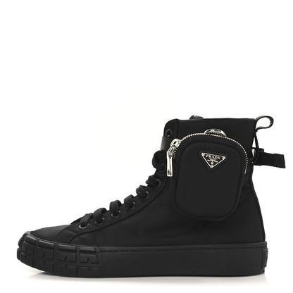 Prada Re-Nylon Gabardine Metal Triangle Logo Womens Wheel Pouch Pocket High Top Sneakers 40.5 Black 1 of 9