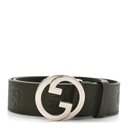Gucci Piuma Calfskin Jumbo GG Embossed Monogram Blondie 40mm Belt 95 38 Dark Vintage Olive 1 of 4