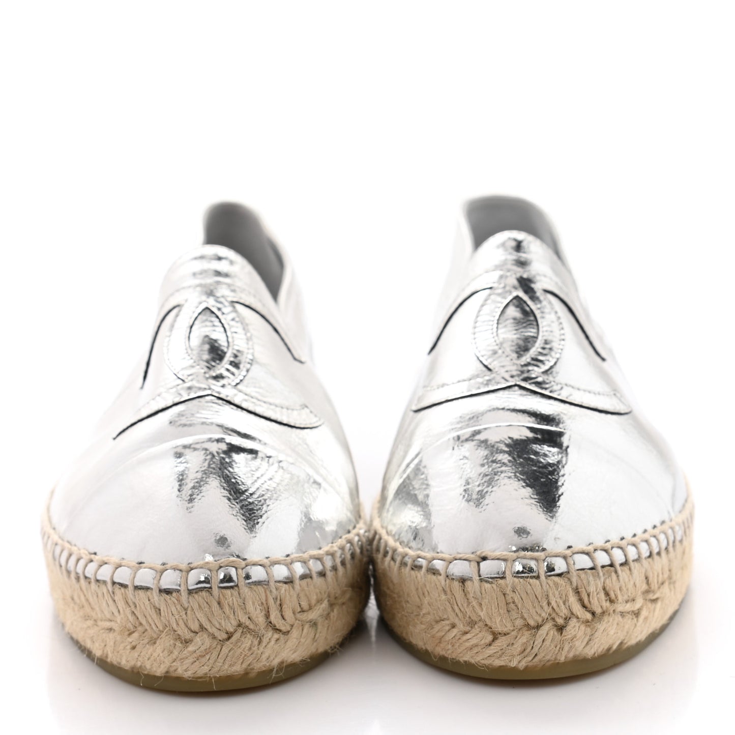 Laminated Goatskin CC Espadrilles 38 Silver