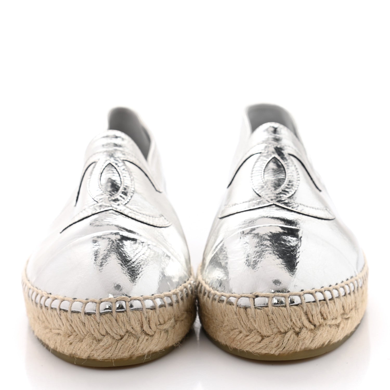 Chanel Laminated Goatskin CC Espadrilles 38 Silver 2 of 9