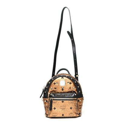 MCM Metallic Visetos Studded Stark X-Mini Bebe Boo Backpack Gold 1 of 11