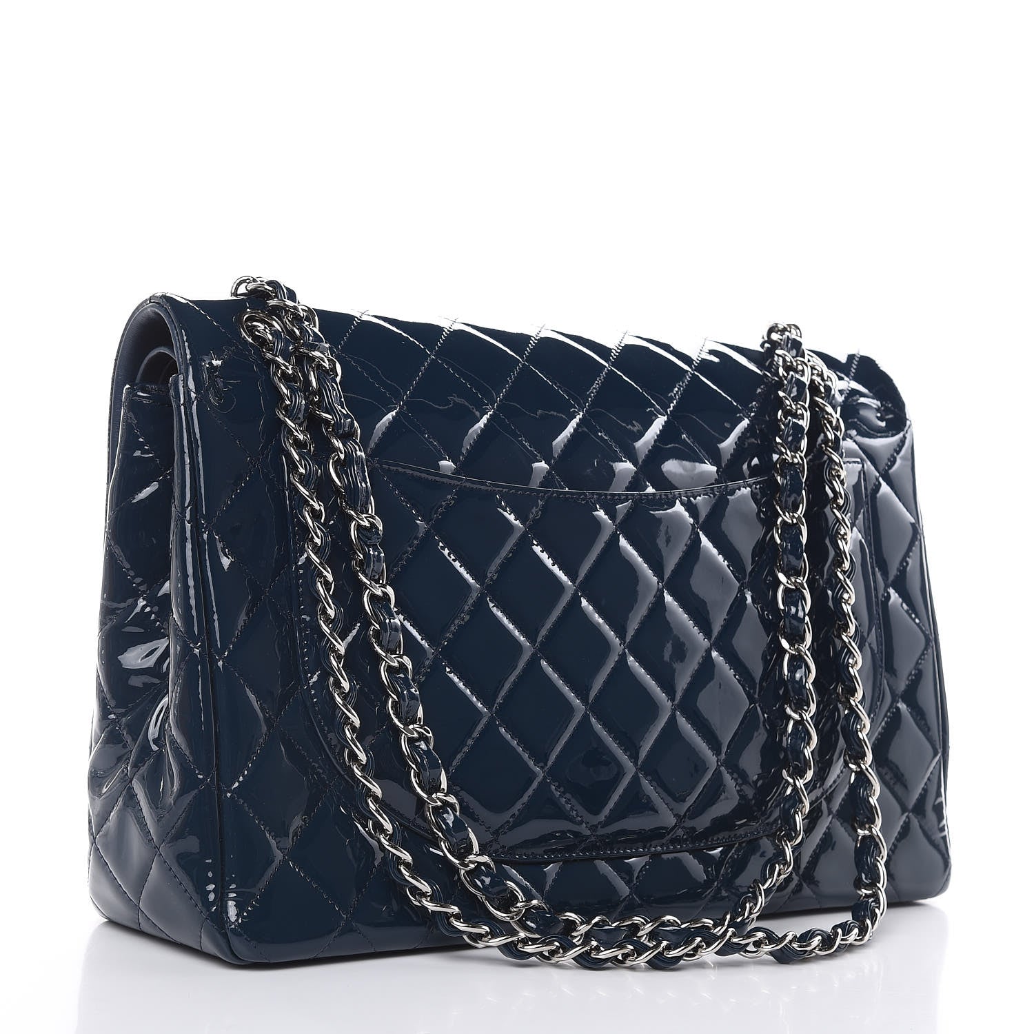 Chanel Patent Quilted Maxi Double Flap Navy Blue 3 of 14