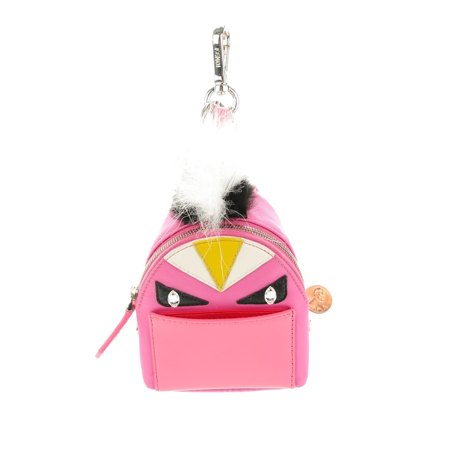 Fendi Nylon Shiny Nappa Nutria Fox Fur Monster Eyes Mini Backpack Charm Lollypop Rosa Fluo Multicolor 2 of 8
