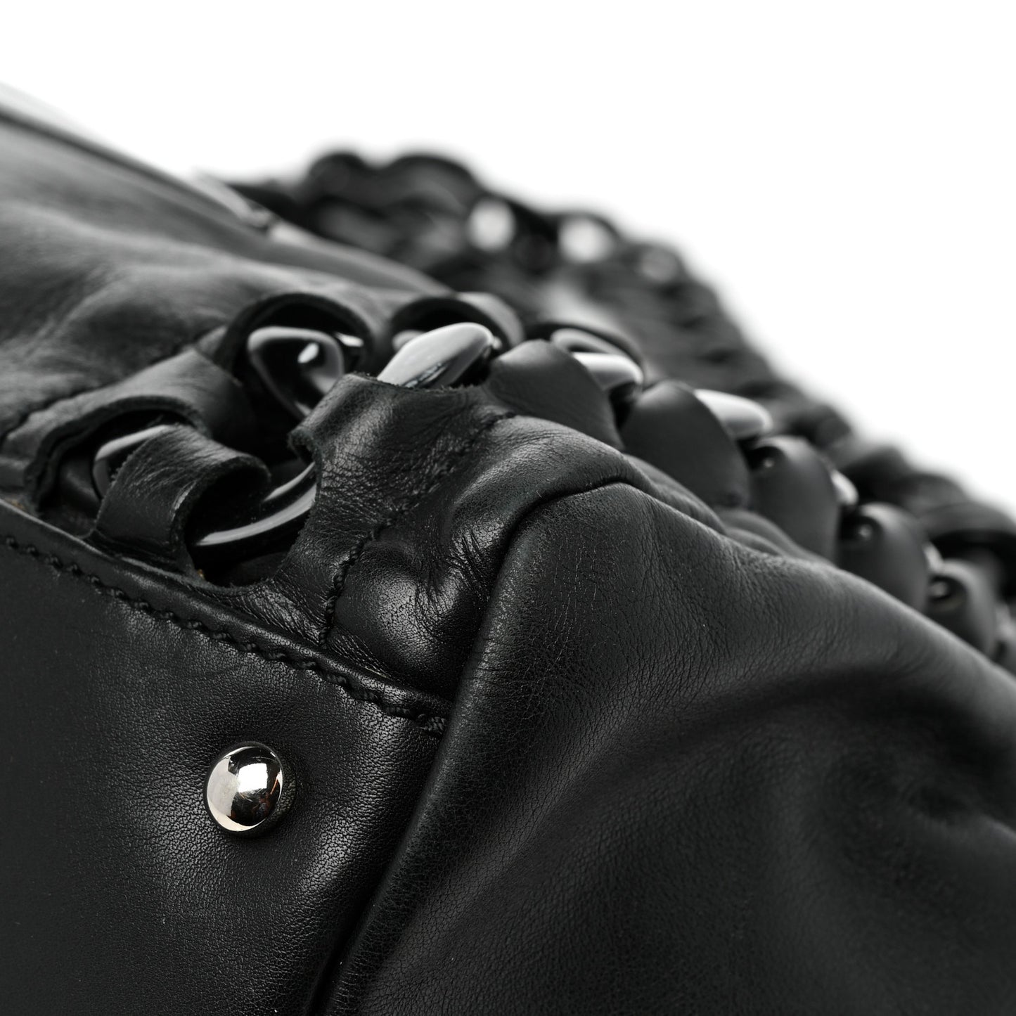 Calfskin Modern Chain Rhodoid East West Tote Black