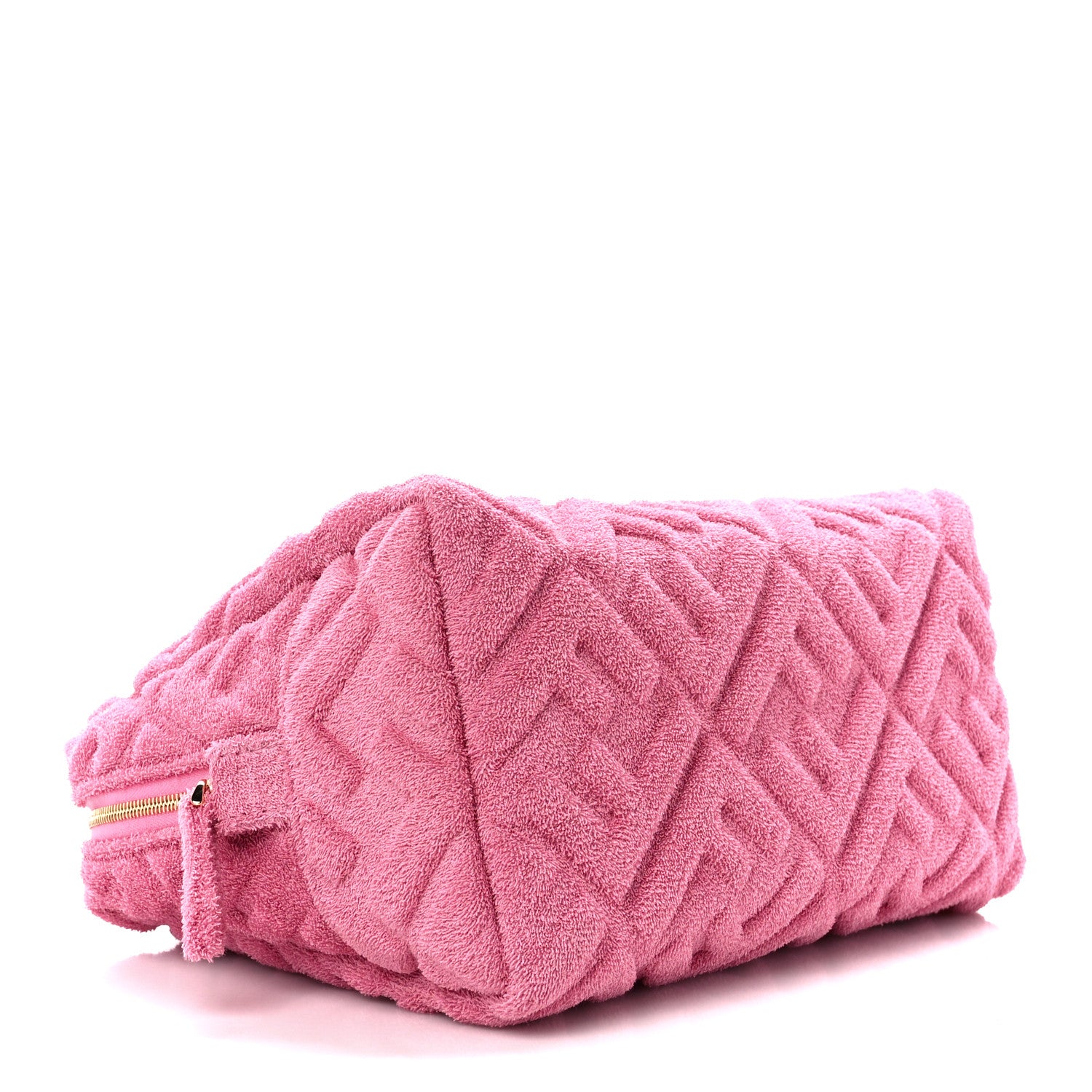 Fendi Terry Cloth Vitello Century Matte FF 1974 Embossed Medium Trapezoid Beauty Pouch Lollypop 4 of 10