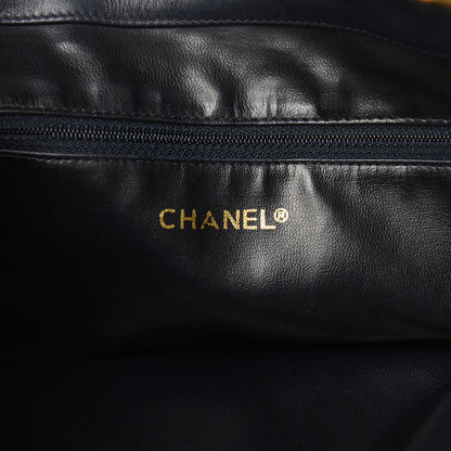 Chanel Lambskin Canvas Quilted CC Drawstring Shoulder Bag Beige Navy 6 of 15