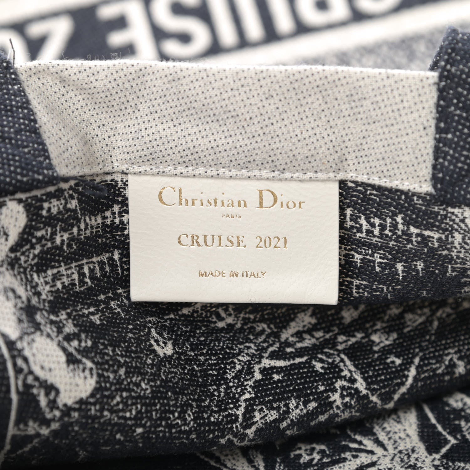 Christian Dior Canvas Print Cruise Tote Ivory Black 6 of 10