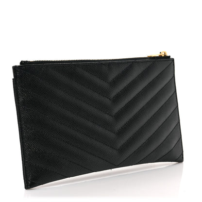 Saint Laurent Grain De Poudre Chevron Monogram Bill Pouch Black 3 of 6
