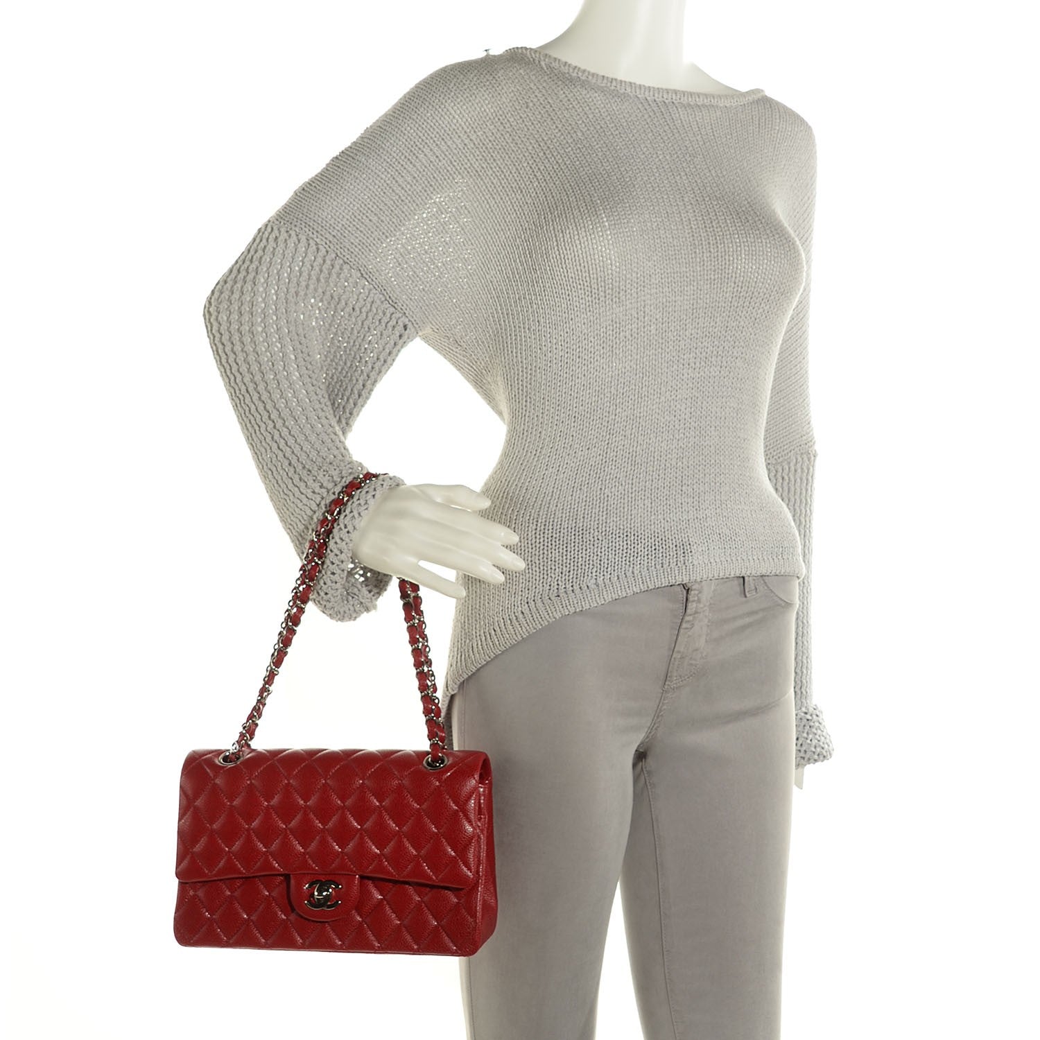 Chanel Caviar Quilted Medium Double Flap Red 2 of 9