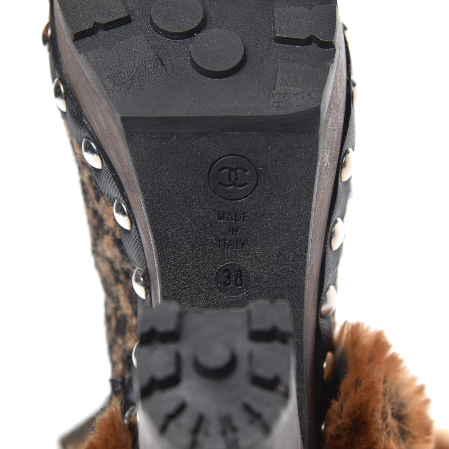 Tweed Fantasy Fur CC High Boots 38 Camel Marron