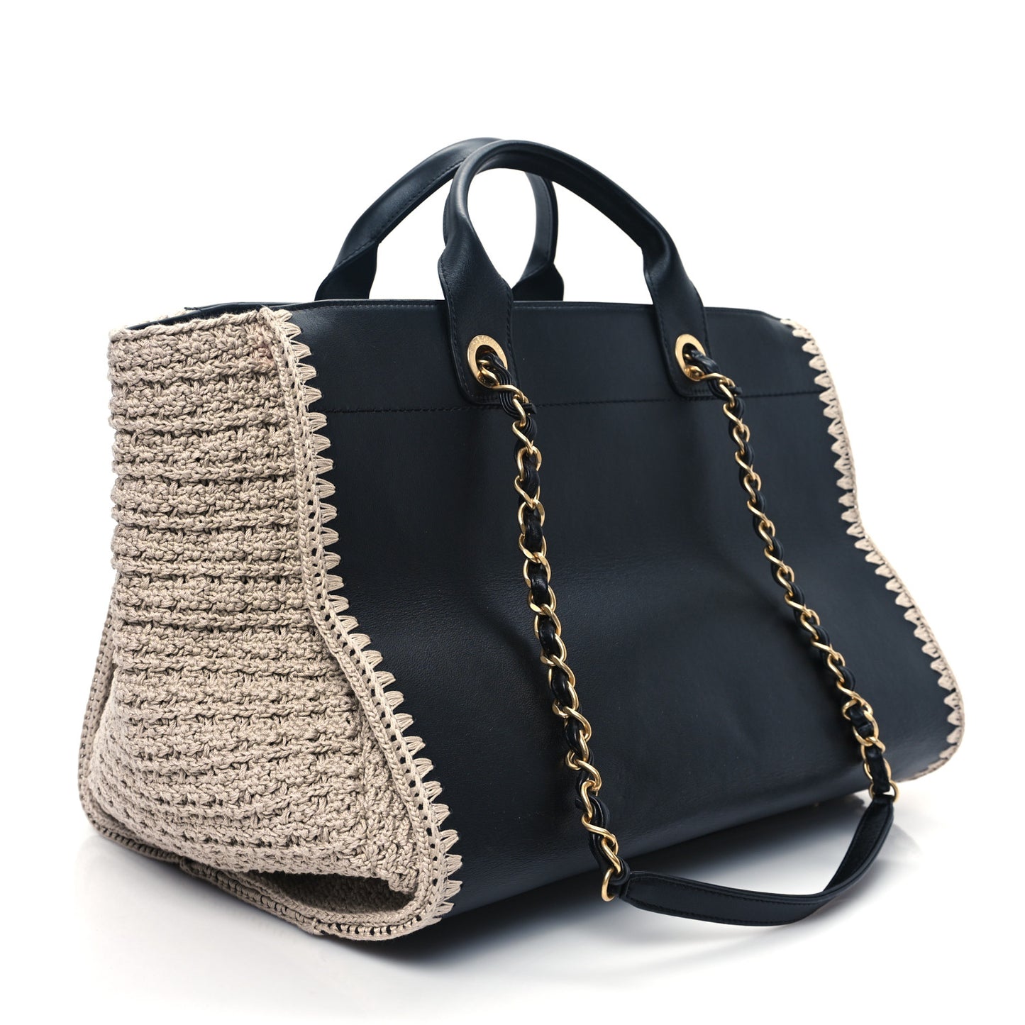 Calfskin Knit Medium Deauville Tote Black Beige