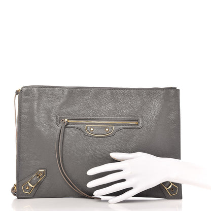 Balenciaga Chevre Gold Metallic Edge Hardware Pouch Gris Acier 2 of 10