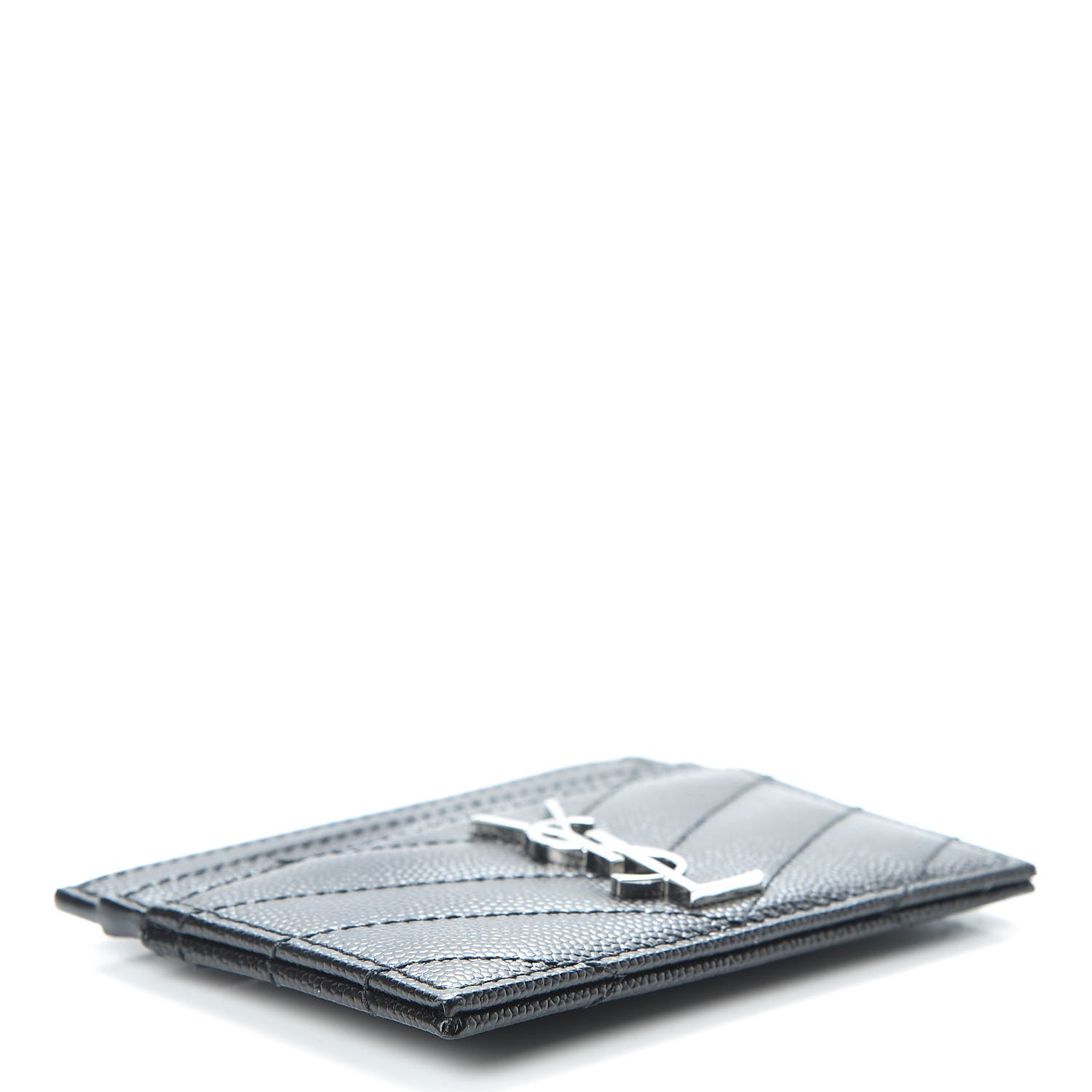 Saint Laurent Grain De Poudre Matelasse Chevron Monogram Credit Card Case Black 4 of 7
