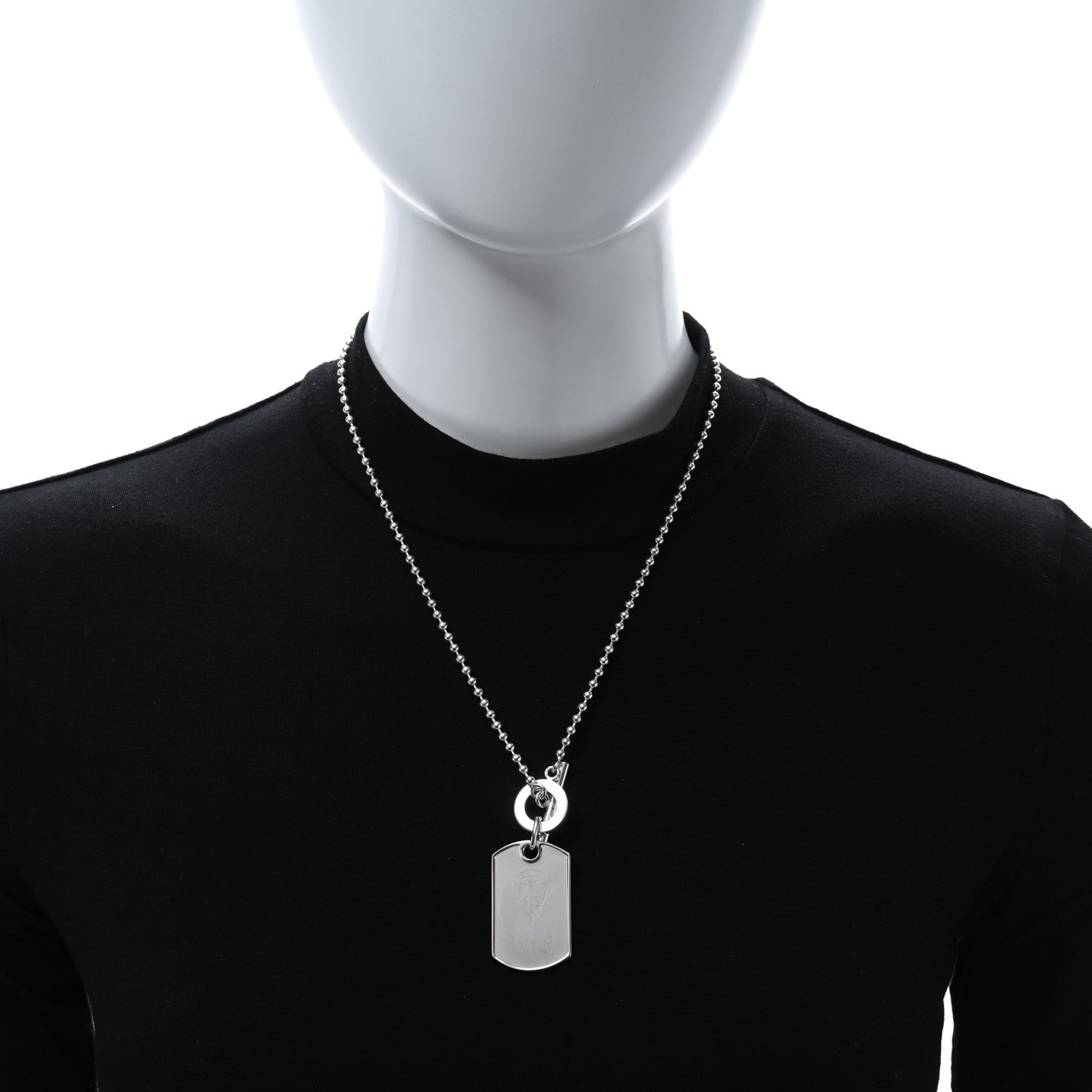 Gucci Sterling Silver Crest Dog Tag Toggle Necklace 2 of 5