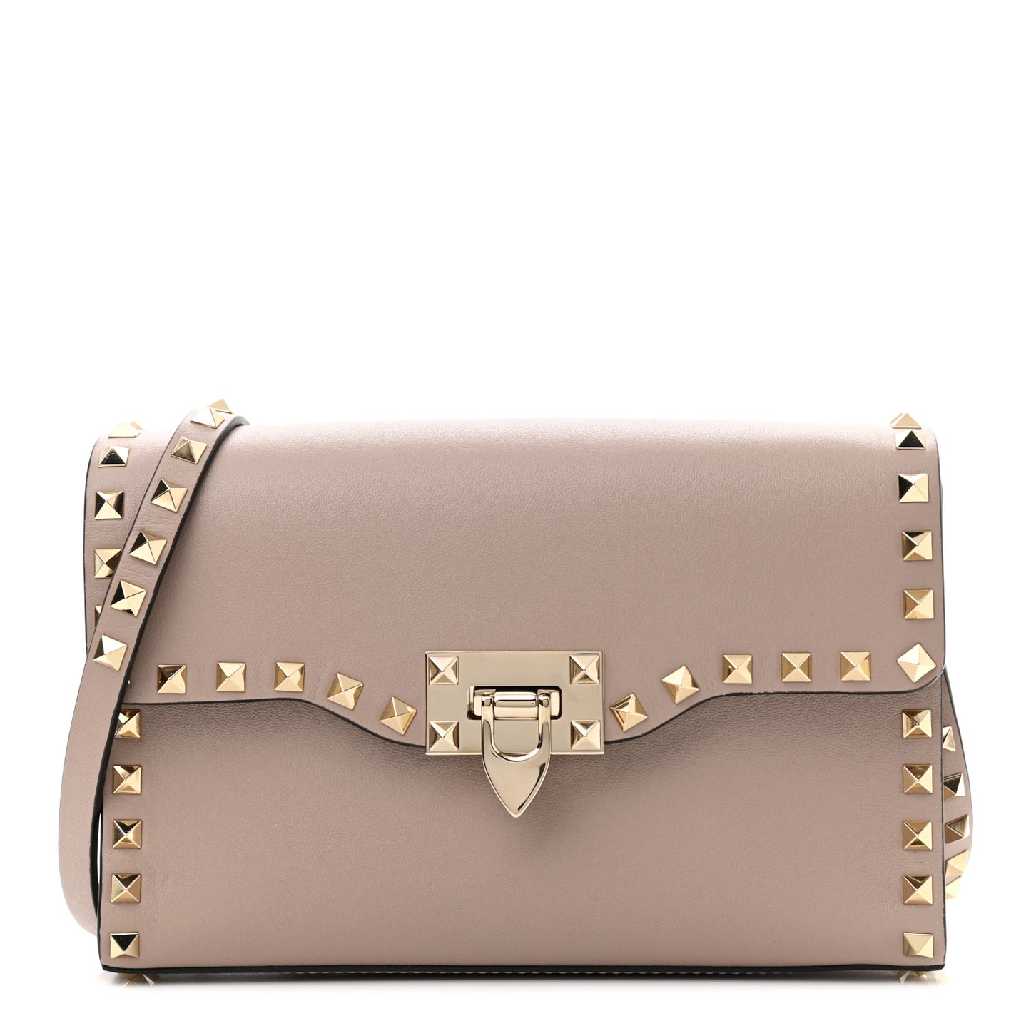 Vitello Medium Rockstud Flip Lock Crossbody Bag Poudre