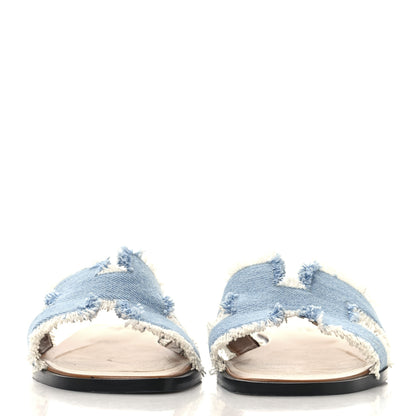 Hermes Denim Oran Fringe Sandals 36.5 Bleu Clair 3 of 9