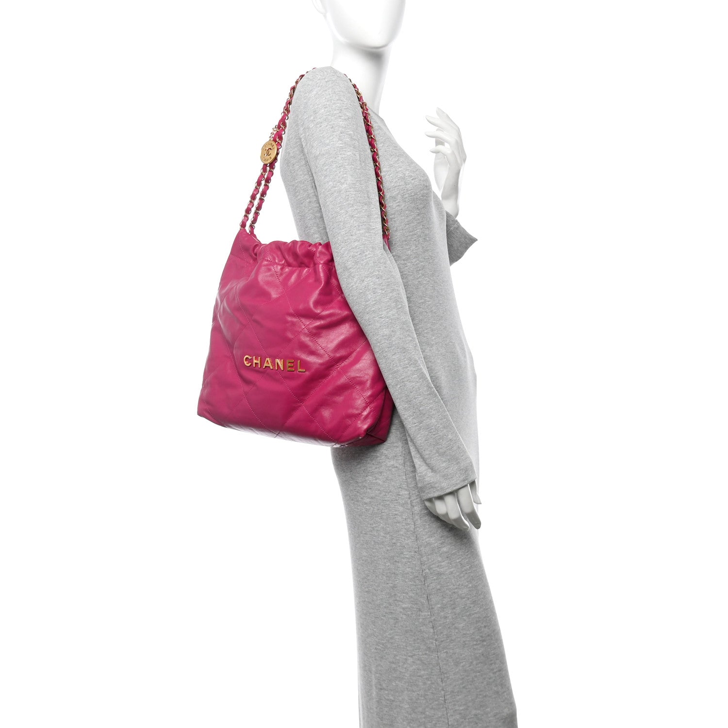 Chanel Shiny Calfskin Quilted Small Chanel 22 Fuchsia 2 of 11